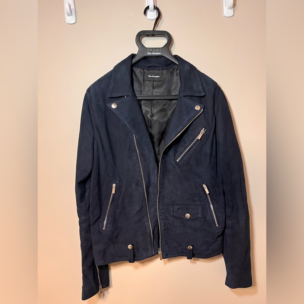 The Kooples blue goat leather jacket, small